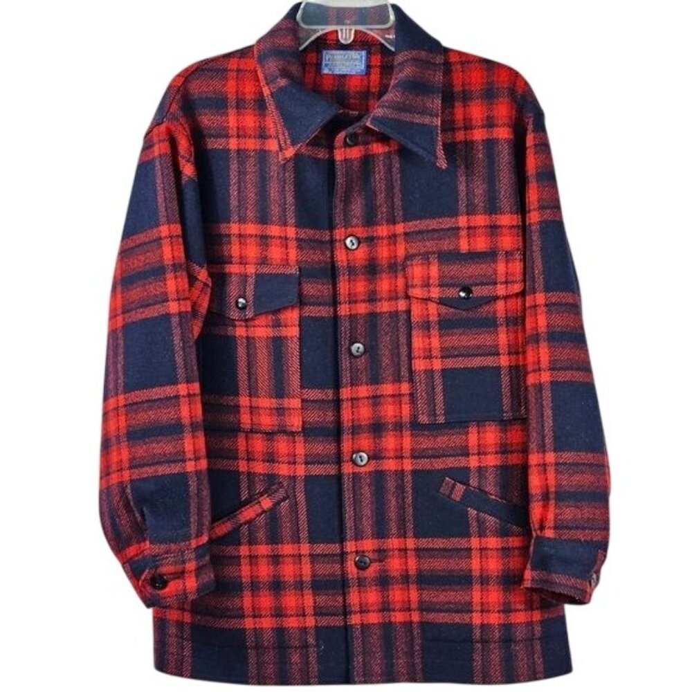 Vintage 60s Pendleton Virgin Wool Field Shirt Trail Jacket M Red Plaid Shacket